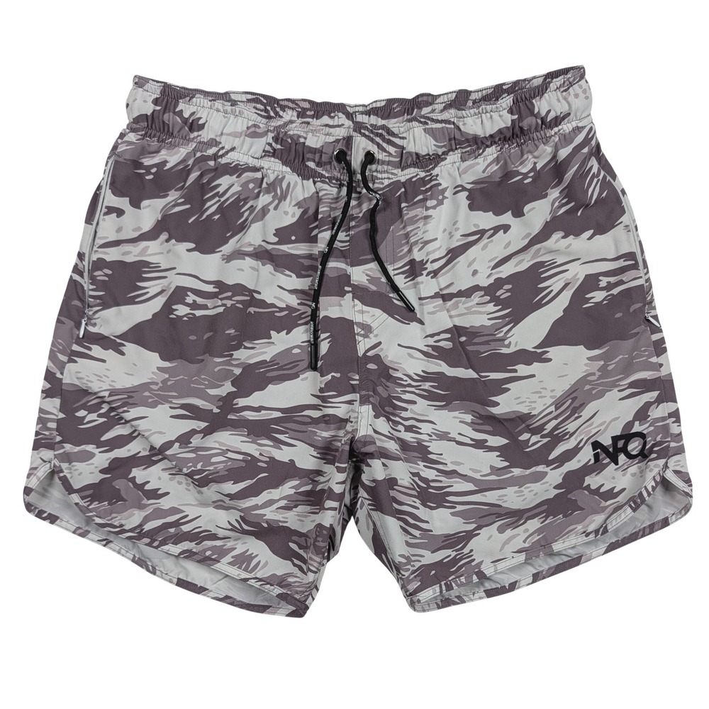 NFQ Athletic Shorts Mens Large Grey Tiger Stripe Camo Training Gym Running